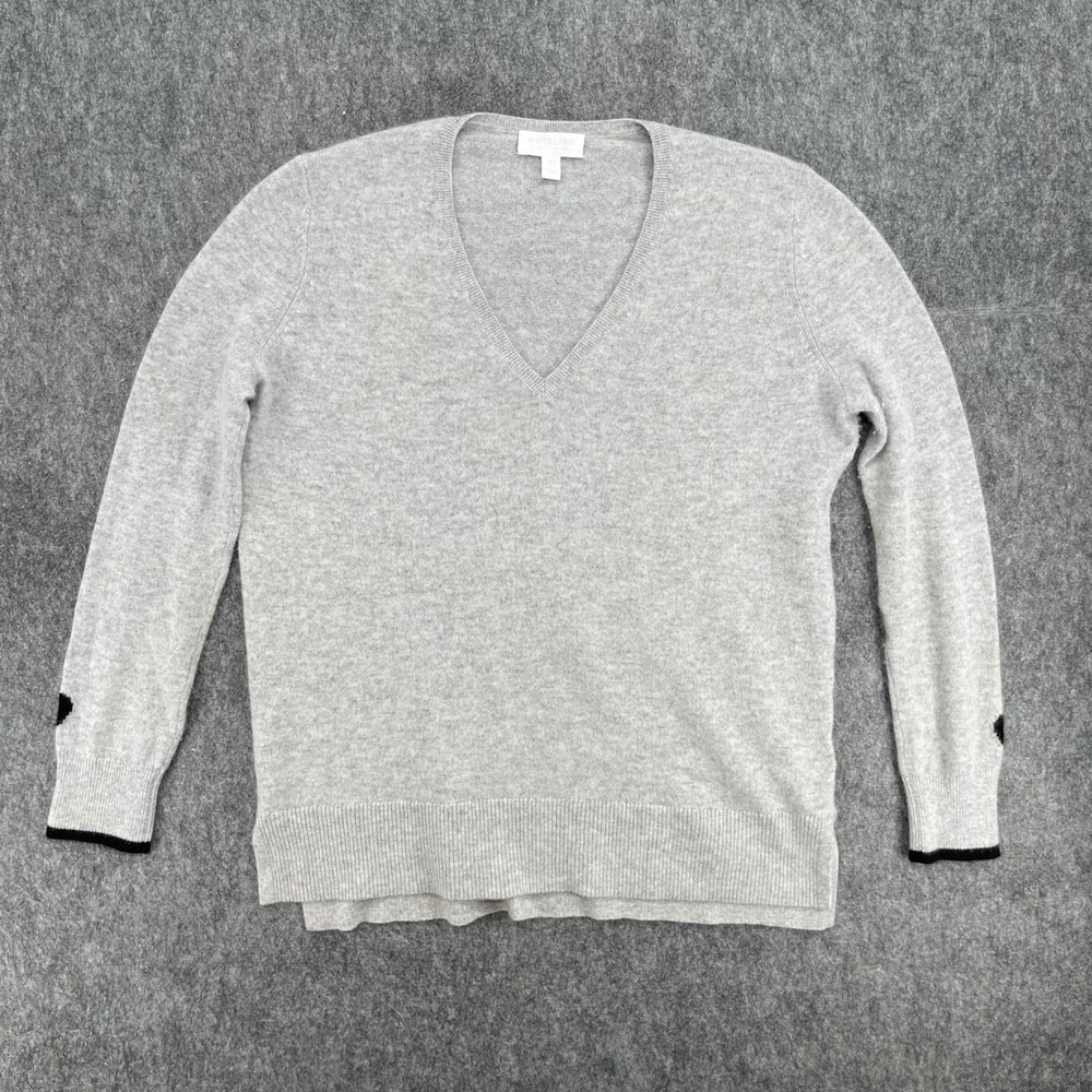 The White Company Cashmere Sweater Womens Small White Label Grey V-Neck Heart